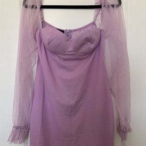 Lavender Off-Shoulder Dress with Sheer Sleeves